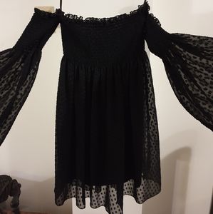 Betsey Johnson Black Polka Dot Off-Shoulder Dress